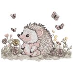 Cute Hedgehog with Flowers and Butterflies - Image 2