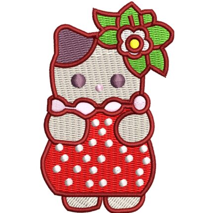 Cute Girl in Red Polka Dot Dress Embroidery